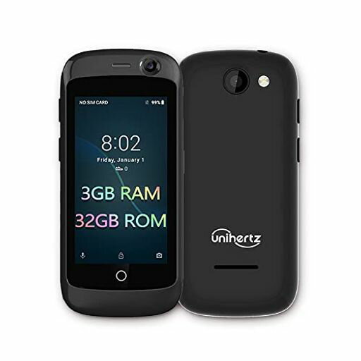 UNIHERTZ JELLY PRO 3GB 32GB 世界最小の4Gスマートフォン を搭載したANDROID 8.1 OREO ロック解除された ブラック 黒