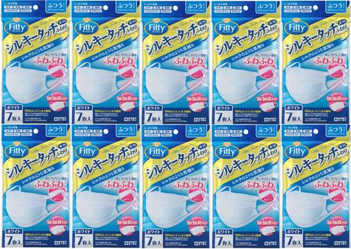 フィッティ シルキータッチ耳ゴムふわり 7枚 ホワイト ふつうサイズ × 10個セット