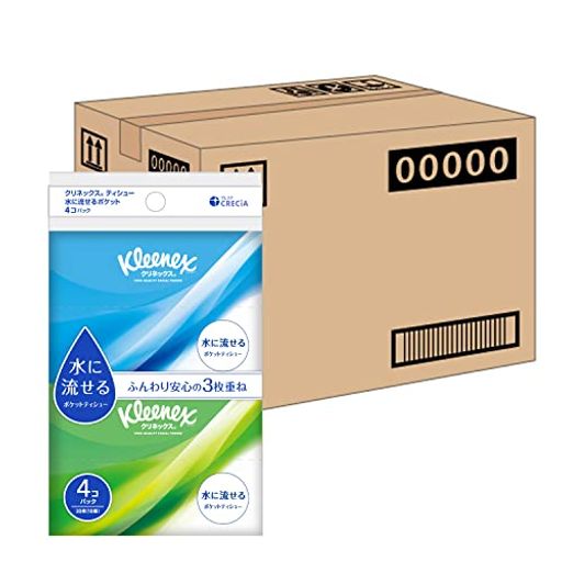 クリネックス【ケース販売】水に流せるポケットティシュー3枚重ね30枚(10組)4個パックx40パック入り