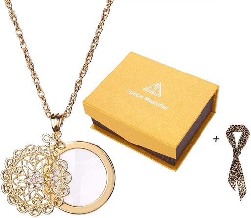 ルーペネックレス3倍拡大鏡ルーペペンダントおしゃれキラキラ透かしレースレディース首掛けルーペ首飾..