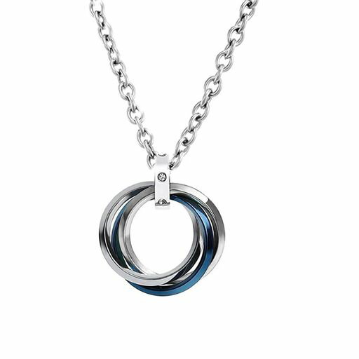 [Komorebipierce]ネックレスメンズ人気アクセサリーステンレスペンダントシルバーチェーンアレルギー対応誕生日プレゼント男性(輪型・青)