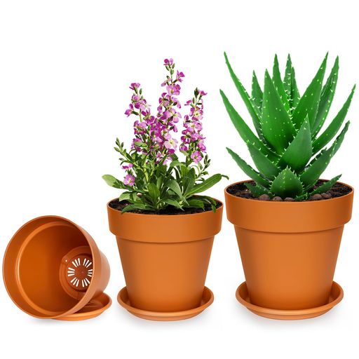 RooTrimmer受け皿付け鉢3個セット、おしゃれ多肉植物アガベプランター、底穴あり観葉植物植木鉢大型プ..
