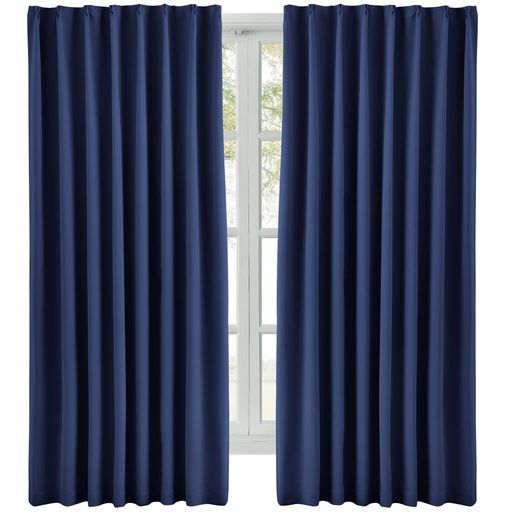 Hansleepカーテン1級遮光2枚組ネイビー幅100cm丈135cm断熱防寒防音省エネ厚手無地おしゃれ洗える寝室リビング用(ネイビー幅100cmx丈135cm)