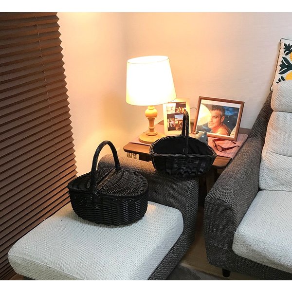 【即納可】カゴ　バスケット　収納　黒　モノトーン　シック　こだわり　男前　インテリア　ピクニック★4229K★w35 d24 h14(32)cm