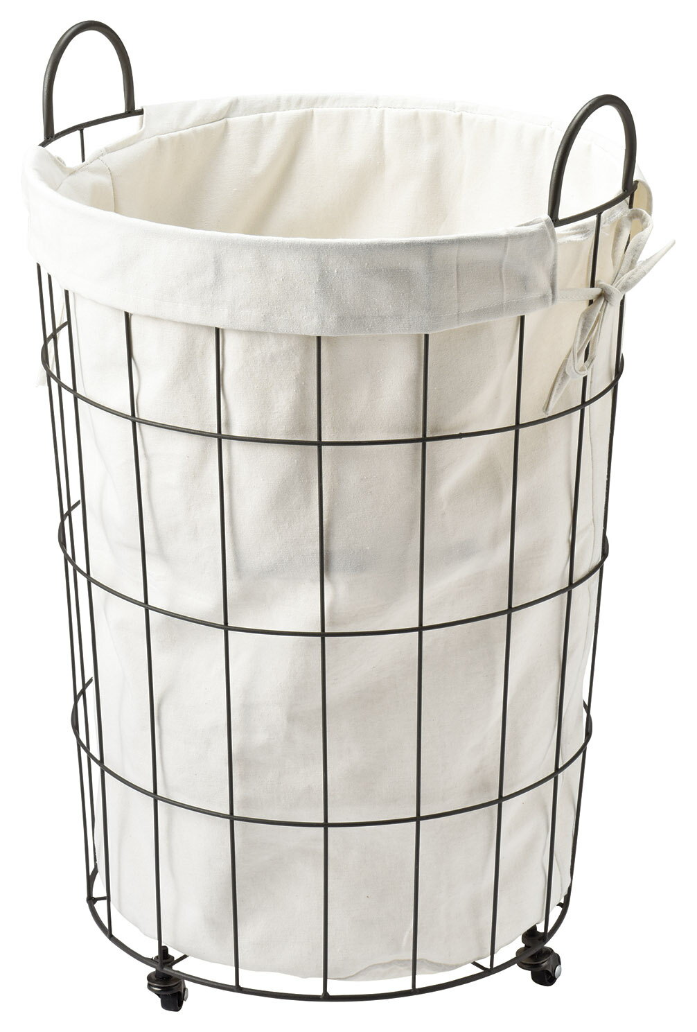 【即納可】カゴ　バスケット　収納　ワイヤー　鉄　丸型　布・キャスター付★5106★φ43 h58(66)cm