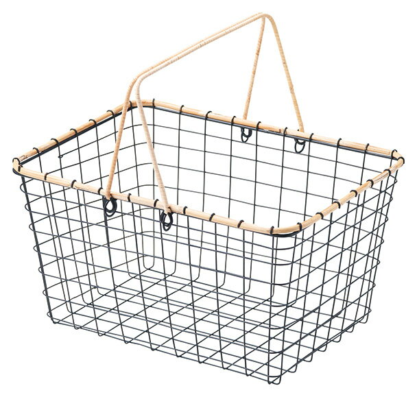 Rakuten - かご 即納可 カゴ バスケット 収納 ワイヤー籐 可動式把手 5568 サイズw36 d26 h20(32)cm