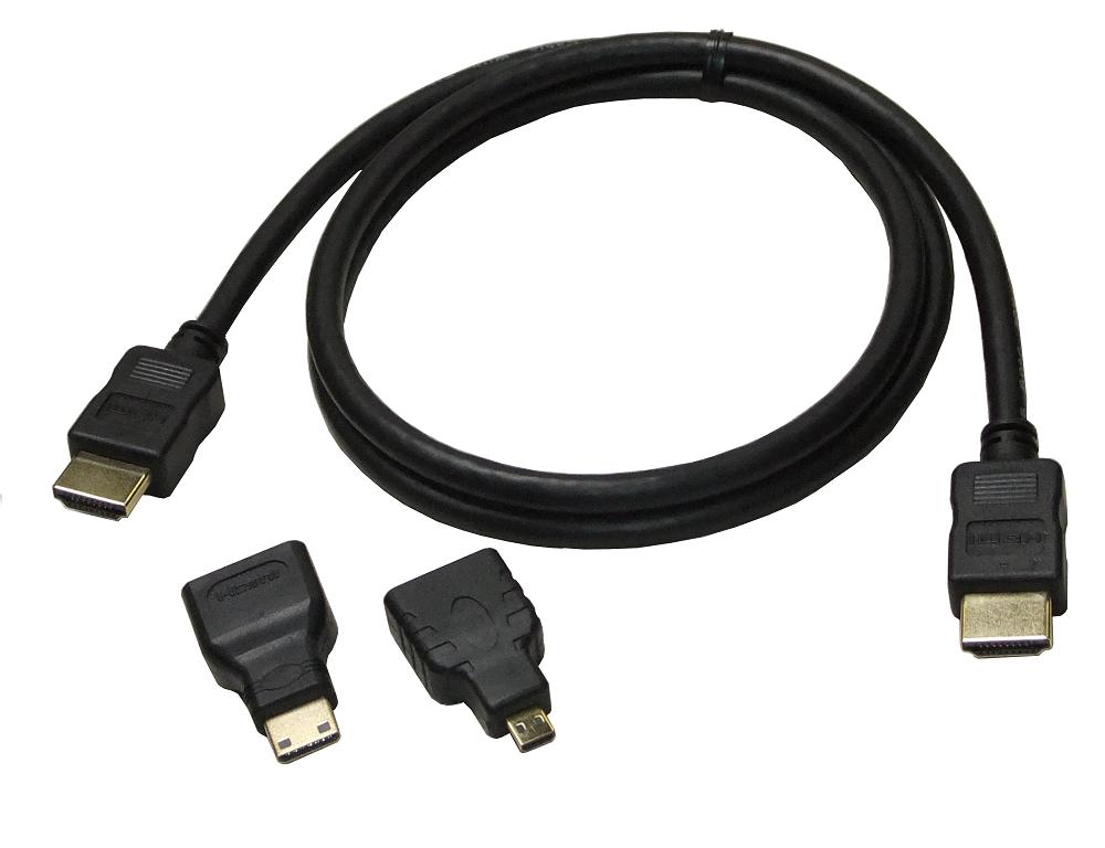 vodaview HDMI ケーブル 2.0m〔黒〕 ミニ マイクロ HDMI変換アダプタ付き〔GOLDメッキ〕〔HDMI Ver1.4〕【メール便 送料無料】