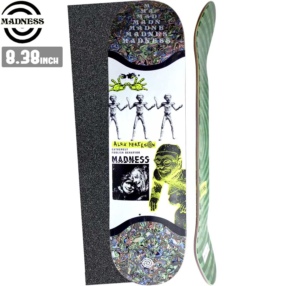 【デッキテーププレゼント】 スケボー デッキ MADNESS マッドネス ALEX PERELSON DELUSION SLICK SUPER SAP - WHITE スケートボード 板 ストリート SKATE DECK あす楽 スケート ボード 初心者 ストリート トリック ランプ ボール [inch:8.38]