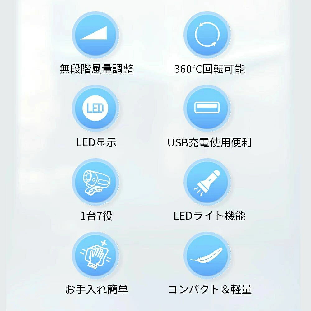 日傘ハンディファン 7WAY クリップファン 日傘セット 扇風機 クリップ 日傘に挟む 携帯扇風機 ハンディファン ポータブルファン LED付き モバイルバッテリー 首掛け 腰掛け 日傘 傘用充電式 超軽量 360度調整 小型 コンパクト ミニファン