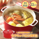 両手鍋 22cm 無水鍋 おしゃれ セラミック加工 IH対応 ガス火 オール熱源 対応 料理 調理 無水調理 レシピ付き