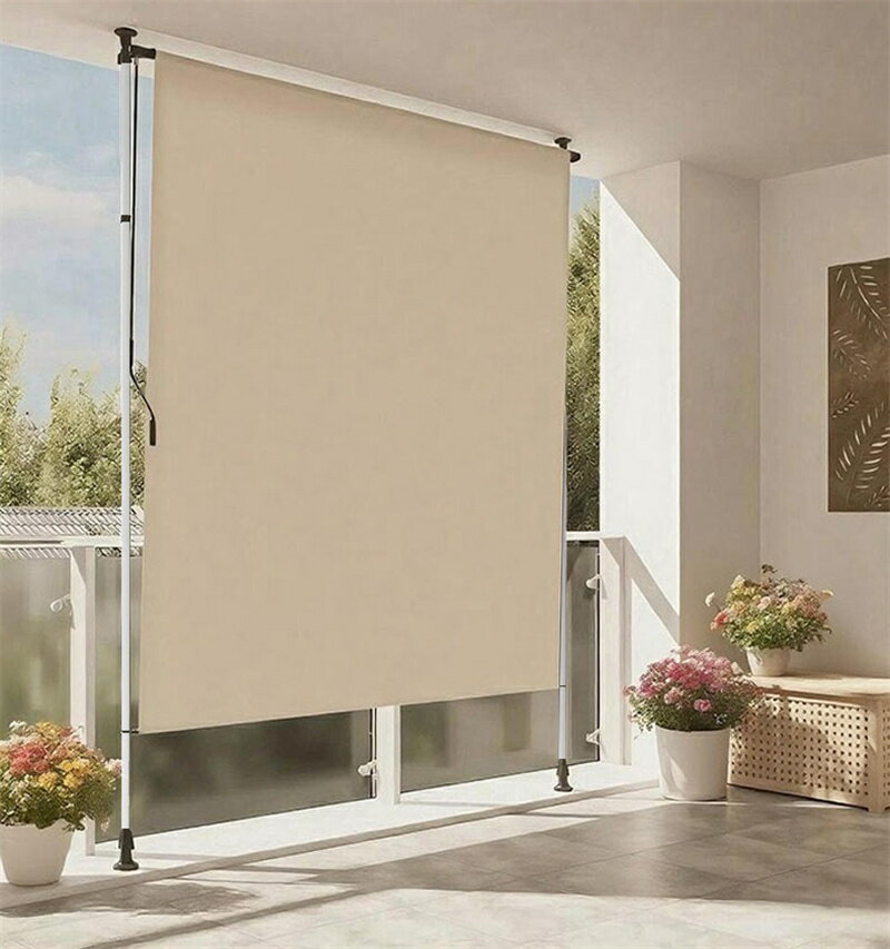 Rakuten - オーニングテント 縦型巻き上げ式 プライバシースクリーン オーニング 幅150/200cm つっぱり式サンシェード 高さ調節可能 目隠し機能付き 窓・庭用 日除け 雨よけ UVカット