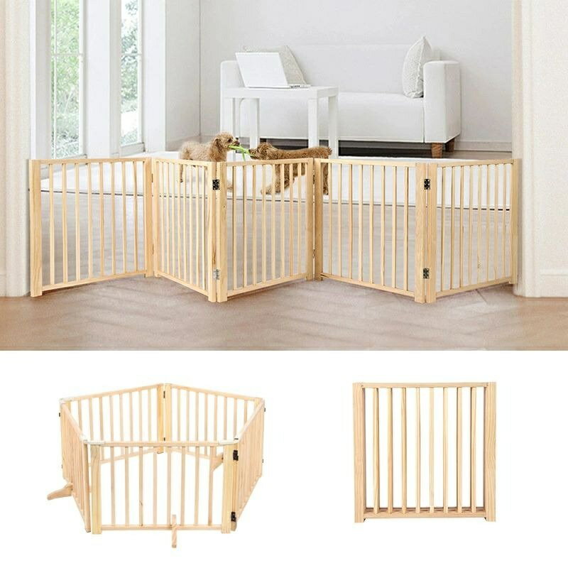【時限特恵！】木製ペットゲート 家用 自立式 ドッグゲート 戸口/階段/木製 ペット用 家具 ドッグフェンス 折り式バリア 犬 柵 犬 ゲート
