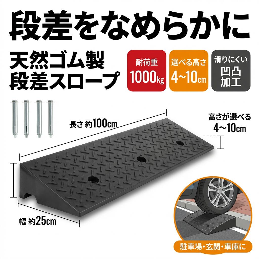 【段差をなめらかに】段差スロープ 天然ゴム製 段差プレート ロードスペーサー 4cm...