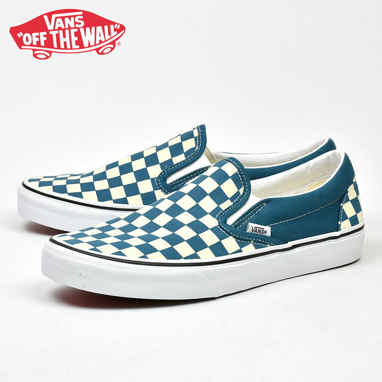 バンズ スリッポン スニーカー VANS CLASSIC SLIP-ON (CHECKERBOARD) BLUE CORAL/TRUE WHITE ヴァンズ スケートシューズ vn0a33tb9ex