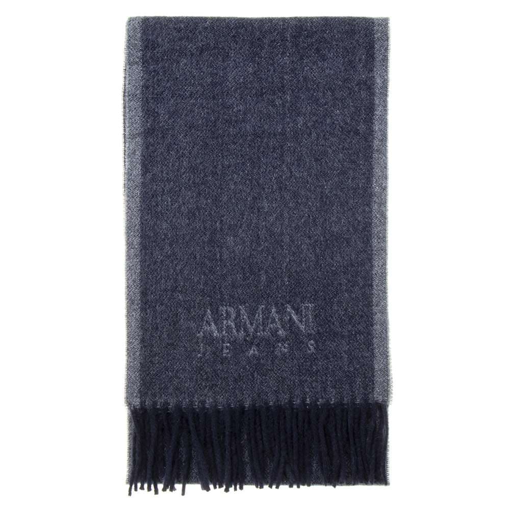 アルマーニ マフラー（メンズ） アルマーニジーンズ ARMANI JEANS マフラー メンズ ロゴ ウール ブラック/グレー 送料無料/込 母の日ギフト 父の日ギフト