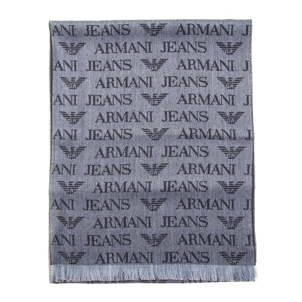 アルマーニ マフラー（メンズ） アルマーニジーンズ ARMANI JEANS マフラー メンズ イーグルロゴ ロゴ柄 ウール グレー 送料無料/込 父の日ギフト