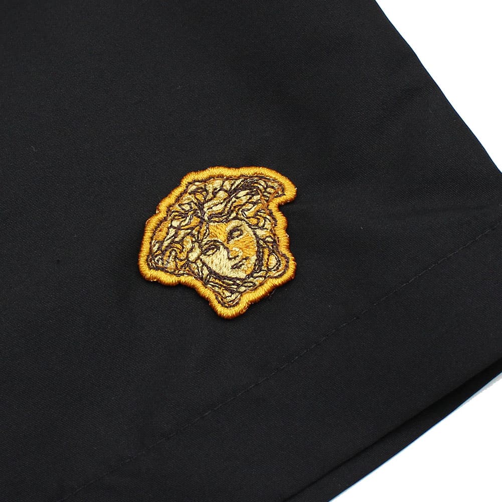 ヴェルサーチェ VERSACE スイムショーツ 水着 ボードショーツ メンズ ロゴ メドゥーサモチーフ 刺繍 ブラック Lサイズ(ウエスト86-89cm) 送料無料/込 誕生日プレゼント