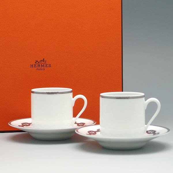 楽天ブランドショップ volume8エルメス HERMES コーヒーカップソーサーペアセット ティーカップセット ホワイト×シルバー シェーヌダンクル COFFE CUP AND SAUCER 送料無料/込 父の日ギフト