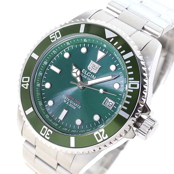 エルジン 腕時計（メンズ） エルジン ELGIN 腕時計 メンズ グリーン シルバー 送料無料/込 母の日ギフト