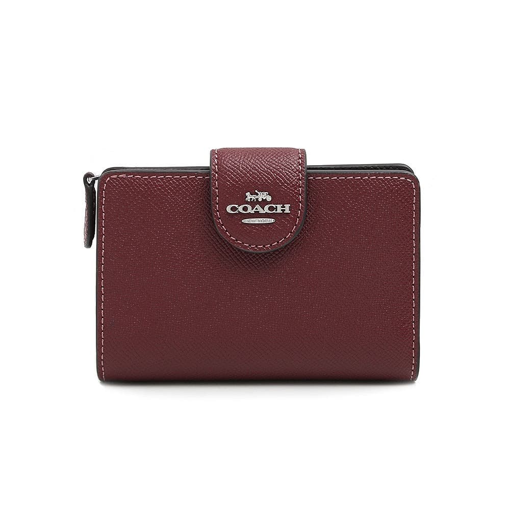 コーチ COACH 二つ折り財布 ミニ財布 レディース レザー ロゴ シンプル ワイン ボルドー 送料無料/込 父の日ギフト