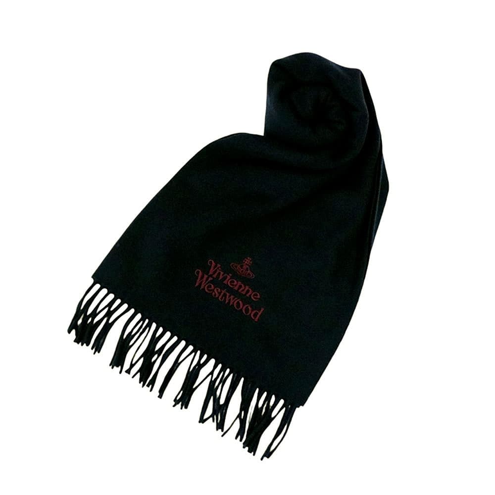 ヴィヴィアンウエストウッド VIVIENNE WESTWOOD マフラー レディース メンズ ユニセックス ウール ロゴ刺繍 フリンジ ブラック 送料無料/込 母の日ギフト