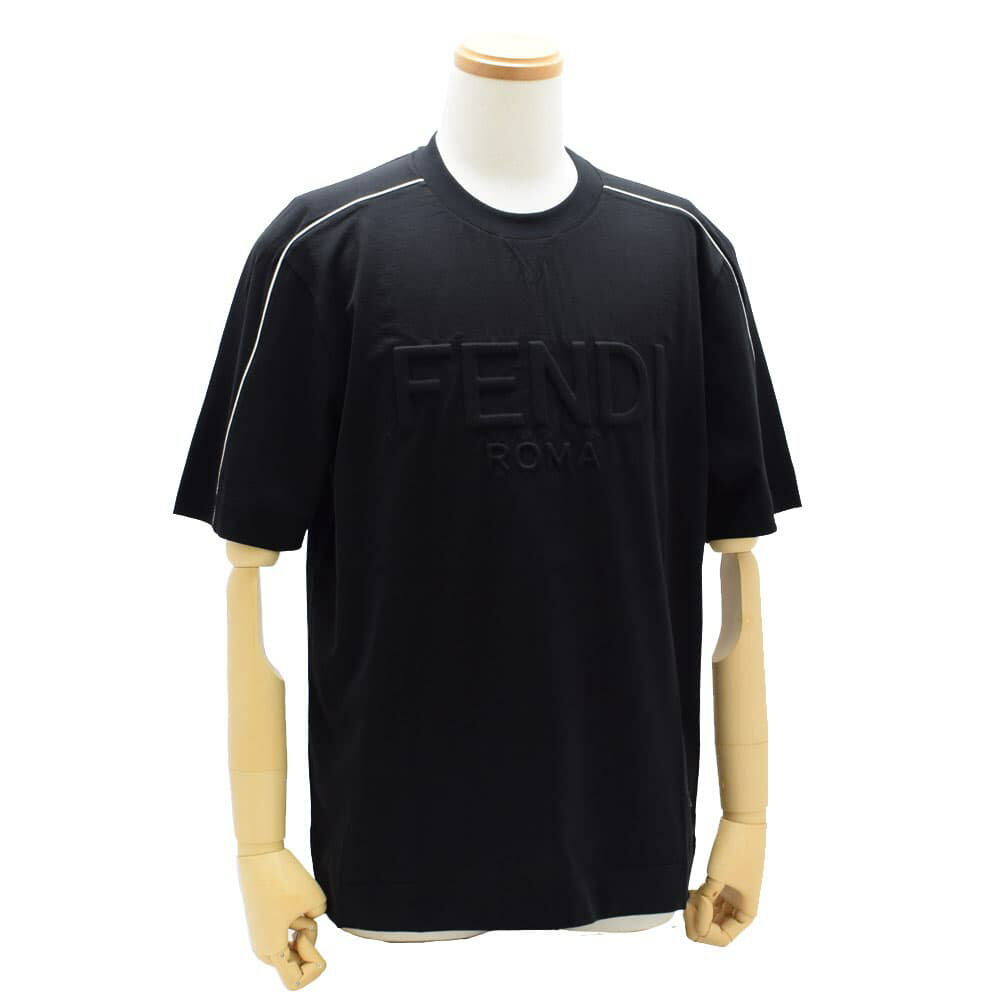 フェンディ FENDI Tシャツ カットソー メンズ クルーネック 半袖 ライン NERO Mサイズ 送料無料/込 母の日ギフト