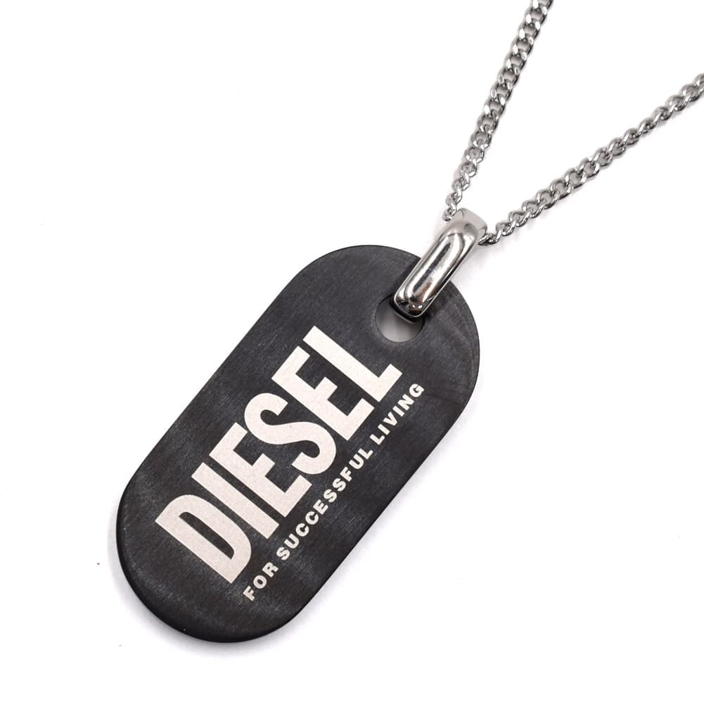 ディーゼル DIESEL ペンダント ネックレス メンズ レディース ユニセックス IDタグモチーフ アズキチェーン 多角形 シルバー×ブラック 送料無料/込 母の日ギフト