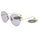 グッチ GUCCI フラワーチャーム付きサングラス レディース ラウンド型 リムレス メタルフレーム ヴァイオレット×ゴールド 送料無料/込 母の日ギフト