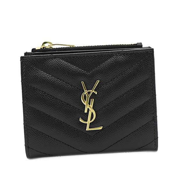 イヴ・サンローラン サンローラン SAINT LAURENT 二つ折り財布 パスケース 定期入れ レディース レザー ロゴ ステッチ柄 BK YSL CREDIT CARD HOLD 送料無料/込 父の日ギフト