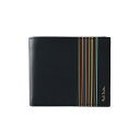 ポールスミス Paul Smith 二つ折り財布 ミニ財布 メンズ レザー ロゴ ストライプ柄 ブラック系 MEN WALLET WITH COIN PURSE 送料無料/込 母の日ギフト