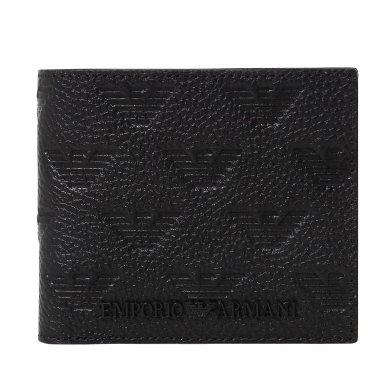 アルマーニ エンポリオアルマーニ EMPORIO ARMANI 二つ折り財布 ミニ財布 メンズ レザー モノグラム柄 エンボスロゴ BLACK 送料無料/込 父の日ギフト