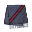 グッチ マフラー（レディース） グッチ GUCCI マフラー メンズ レディース ユニセックス ウール モノグラム柄 フリンジ ミッドナイトブルー 送料無料/込 卒業祝入学祝プレゼント