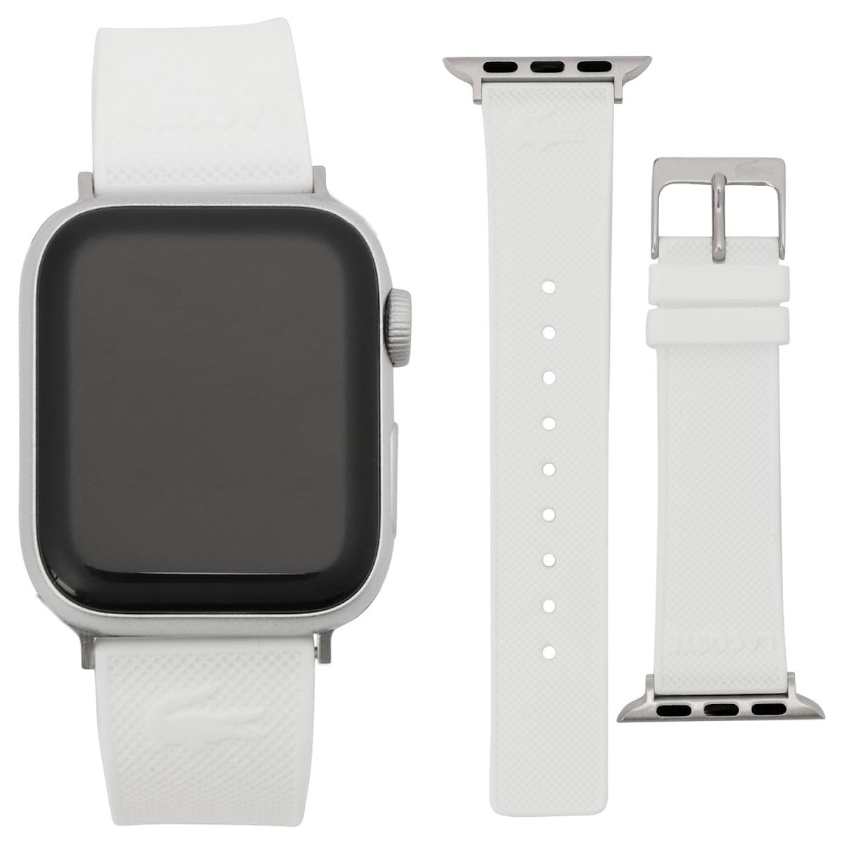 ラコステ LACOSTE アップルウォッチ38mm/40mm/41mmケース用バンド Apple Watch交換ベルト レディース ロゴ シリコンラバーベルト ホワイト×シルバー Apple watch strap 送料無料/込 母の日ギフト