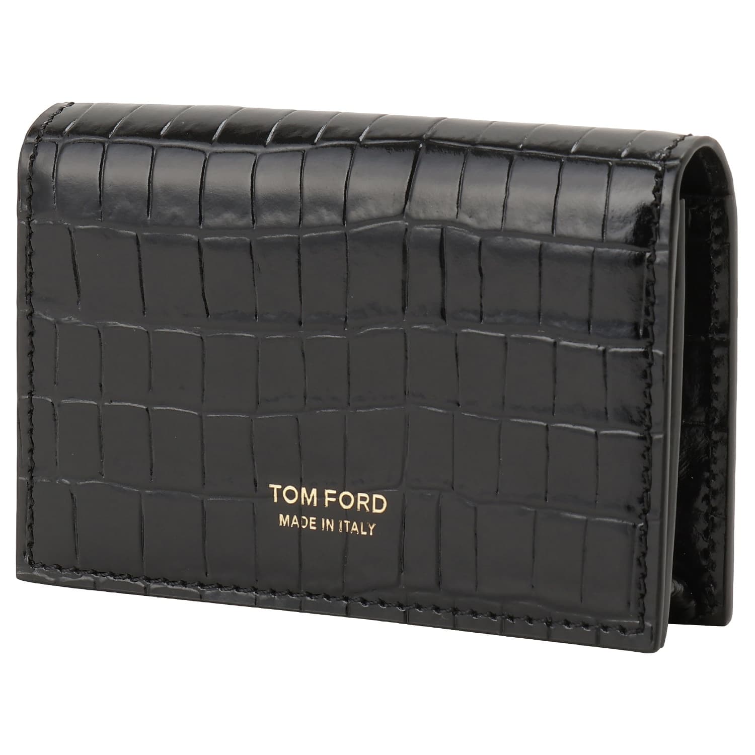 クロコダイル トムフォード TOM FORD 名刺入れ カードケース カード入れ メンズ レザー ロゴ クロコダイル型押し柄 ブラック×ブラック/ゴールド 送料無料/込 父の日ギフト