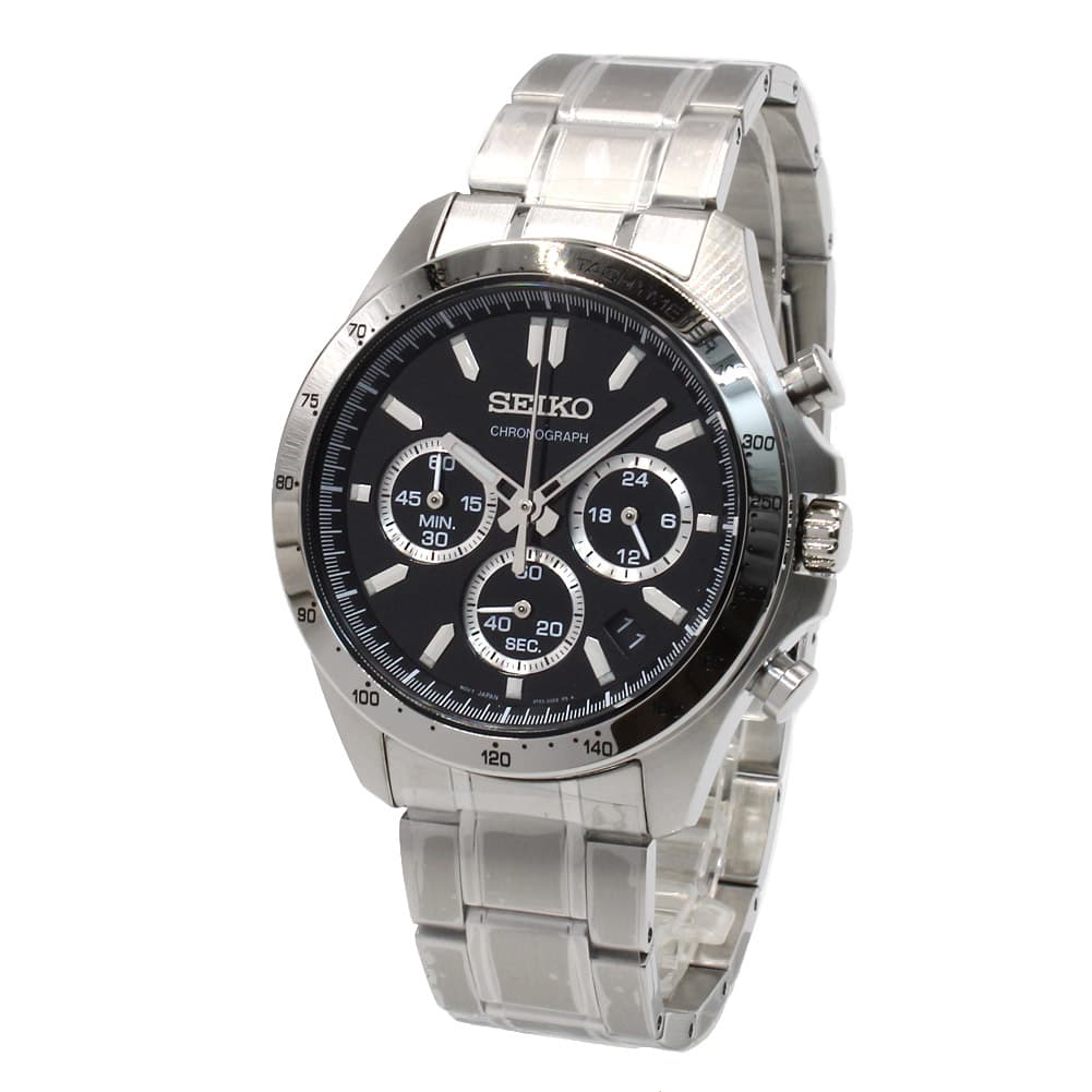 セイコー SEIKO 腕時計 メンズ クロノグラフ 3連ブレス ステンレス ブラック×シルバー 送料無料/込 バレンタインデーのサムネイル