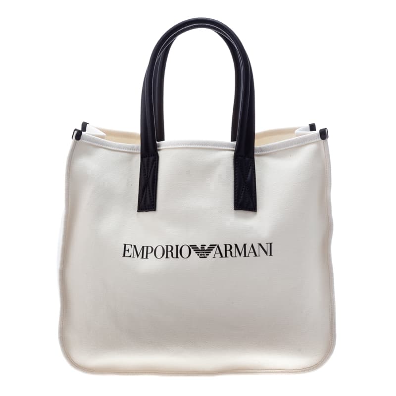 エンポリオアルマーニ EMPORIO ARMANI トートバッグ 手提げバッグ 手提げかばん メンズ レザー ポーチ付き Off White/black 送料無料/込 父の日ギフト