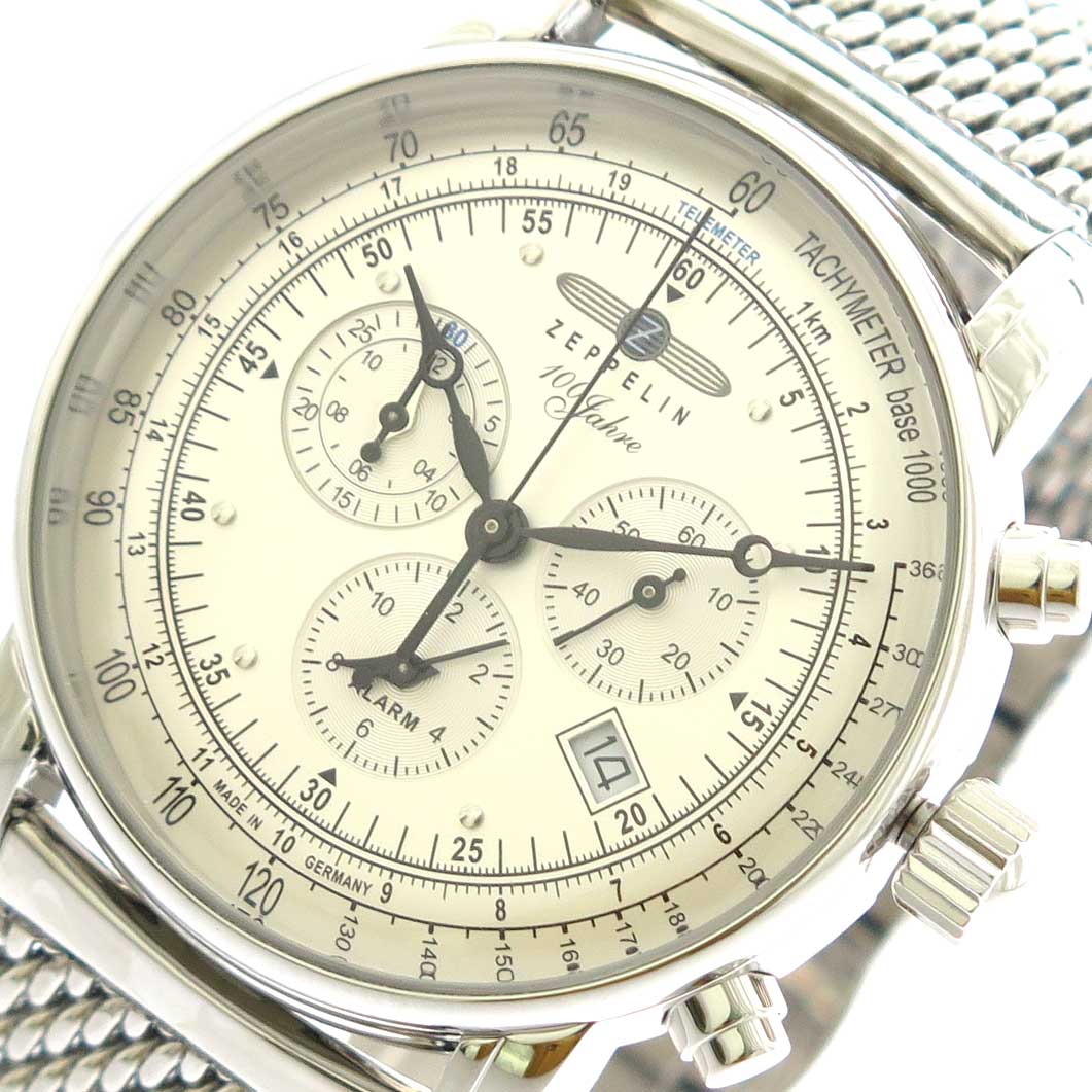 ツェッペリン ツェッペリン Zeppelin 腕時計 メンズ クロノグラフ メッシュベルト デイト シルバー 送料無料/込 母の日ギフト