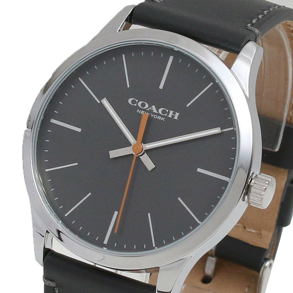 コーチ COACH 腕時計 メンズ クオーツ レザーベルト ロゴ ブラック×シルバー 送料無料/込 父の日ギフト