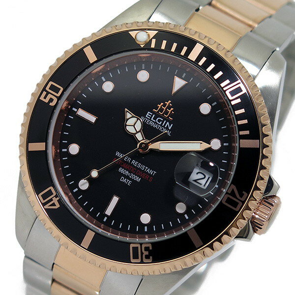 エルジン 腕時計（メンズ） エルジン ELGIN 腕時計 メンズ 自動巻き 機械式 ステンレスベルト ブラック 送料無料/込 母の日ギフト 父の日ギフト