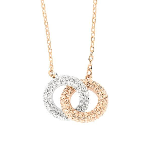 スワロフスキー SWAROVSKI ネックレス ペンダント レディース インターロッキング クリスタルパヴェ ラインストーン STONE NECKLACE CIRCLE WHITE ROSE GOLD-TONE PL 送料無料/込 父の日ギフト