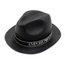 エンポリオアルマーニ EMPORIO ARMANI ハット パナマハット 中折れ帽 メンズ ロゴ リボン ブラック 57サイズ 送料無料/込 母の日ギフト