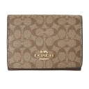 コーチ COACH 三つ折り財布 ミニ財布 レディース レザー モノグラム柄 ロゴ カーキ/ブラウン 送料無料/込 誕生日プレゼント