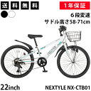 【365日出荷対応店】子供用自転車 ジュニアマウンテンバイク MTB 22インチ シマノ6段変速 前カゴ・ダイナモライト・後輪錠・泥除け付き ネクスタイル NEXTYLE NX-CTB01 ブラック ホワイト