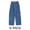 ナウンレス NOUNLESS デニム ディスチャージ プリンティング カーゴ パンツ DENIM DISCHARGE PRINTHING CARGO PANTS...