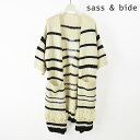 【送料無料】sass&bide/サス＆バイド スパンコールボーダーニットカーディガン レディース ニット ロング アイボリー ホワイト 白 ブラック 半袖 綿 コットン100％ ポケット 洗える 秋冬