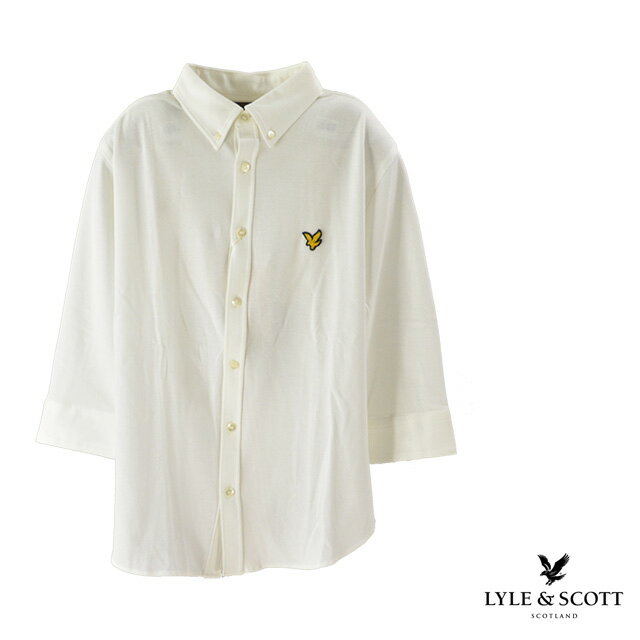 【送料無料】Lyle Scott / ライルアンドスコット 七分シャツ メンズ 夏 ボタン コットン 襟 ホワイト 無地 7分袖