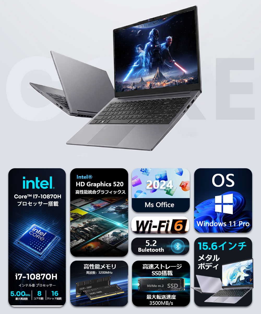 LIZ PCショップのノートパソコン パソコン 2026新品 インテル coreシリーズ Windows11 office付き 15.6型 フルHD Core i7 8コア 16スレッド 5.00 GHz メモリ16GB/32GB 新品 SSD 128GB~1TB 日本語キーボード 軽量 オフィス 在宅勤務 テレワーク 学生 初心者向け｜アングル2