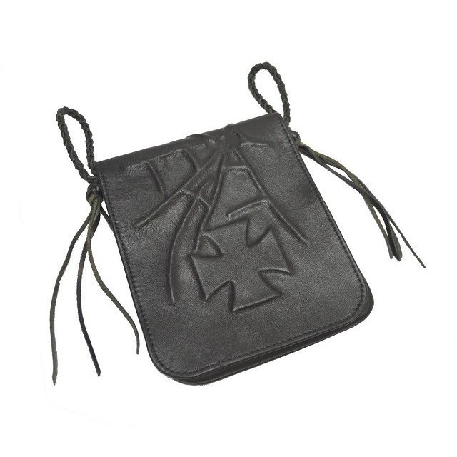 ウエストバッグ メンズ レディース 革 本革 牛革 ラム革 メディシンバッグ メディスンバッグ ハンドメイド 蜘蛛の巣 ジャーマンクロス 蝙蝠 レリーフ バイカー ライダー ブラック