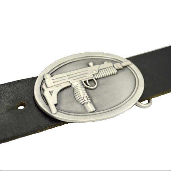 ウエスタンバックル ベルトバックル ベルト金具 ベルト留具 オーバルバックル ガン UZI サブマシンガン GU028 サバゲ—