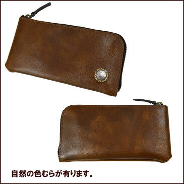 L字ファスナー Lジップ 革 皮 本革 牛革 レザー ミニマル 長財布 薄マチ メンズ レディース ミニマル財布 軽量 BROWN ウエスタンコンチョ 日本製